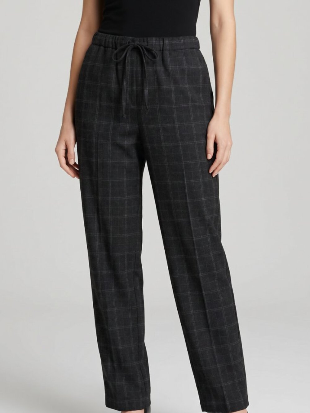 Babaton Aritzia Grey Plaid Drawstring Trousers High Rise Straight Leg Pants